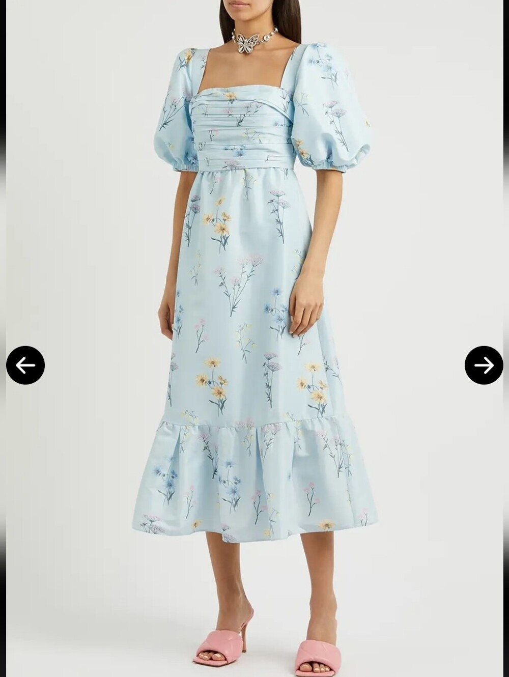 Self Portrait Light Blue Floral Print Taffeta Midi Dress Size 4